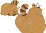  2019 anthro big_butt brown_fur butt canine english_text eyes_closed fur huge_butt humanoid_hands male mammal megacoolbear_(artist) obese overweight simple_background solo tanuki text white_background 