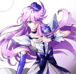  black_bow black_neckwear blue_eyes bow brooch choker closed_mouth cure_moonlight dress earrings elbow_gloves flower gloves hair_flower hair_ornament heartcatch_precure! jewelry long_hair looking_at_viewer magical_girl precure purple_flower purple_gloves purple_hair purple_rose rose simple_background single_elbow_glove solo tsukikage_oyama tsukikage_yuri upper_body white_background wrist_cuffs 