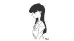  3d_rod! animal_ears animated animated_gif artist_name bow bowtie commentary from_side greyscale komi-san_wa_komyushou_desu komi_shouko lineart long_hair monochrome school_uniform simple_background solo surprised turning_head upper_body wide-eyed 