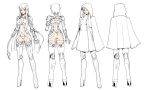  1girl armor ass bikini_armor breasts cyborg female full_body horns iris_wizard_14 lilith-soft long_hair looking_at_viewer monochrome pointy_ears robotic_arms robotic_legs sano_toshihide simple_background standing taimanin_(series) taimanin_asagi_battle_arena thong 