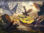  2018 black_scales blue_eyes cloud detailed_background digital_media_(artwork) dragon dreamworks flying grass green_eyes hi_res horn how_to_train_your_dragon invalid_tag lake landscape lying membranous_wings mountain night_fury red-izak scales scalie waterfall western_dragon wings 