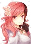  brown_eyes brown_hair commentary_request flower hair_flower hair_ornament heterochromia jewelry kaogei_moai long_hair multicolored_hair necklace neo_(rwby) pink_eyes pink_hair rwby smile solo 