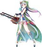  breasts eyebrows_visible_through_hair full_body green_eyes green_hair gun hair_between_eyes hair_ornament hairband holding holding_gun holding_weapon long_hair looking_at_viewer low_twintails nagashino_(oshiro_project) official_art oshiro_project oshiro_project_re platform_footwear sho_(runatic_moon) small_breasts transparent_background twintails weapon yellow_hairband 
