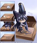  1girl black_hair blake_belladonna bow box cat_ears chibi fish_bread money pen ribbon rwby taiyaki 