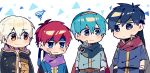  blue_eyes blue_hair cape chibi fire_emblem fire_emblem:_fuuin_no_tsurugi fire_emblem:_kakusei fire_emblem:_monshou_no_nazo fire_emblem:_souen_no_kiseki fire_emblem_heroes headband highres ike looking_at_viewer male_my_unit_(fire_emblem:_kakusei) marth miyabidotto multiple_boys my_unit_(fire_emblem:_kakusei) robe roy_(fire_emblem) super_smash_bros. white_background 