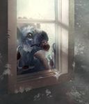  ambiguous_gender blue_fur candle face_pressed_against_glass feral fur hanmonster licking licking_window monster red_eyes snow solo tongue tongue_out 