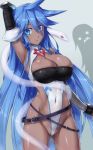  arm_at_side arm_guards arm_up armpits ass_visible_through_thighs bare_shoulders belt belt_buckle black_gloves blue_eyes blue_hair blush breasts buckle cameltoe cleavage cleavage_cutout closed_mouth cocytus_(wind_master) covered_navel cowboy_shot dark_skin eyebrows_visible_through_hair eyes_visible_through_hair fingerless_gloves gloves grey_background hair_between_eyes highleg highleg_leotard highres large_breasts leotard long_hair midriff original partially_visible_vulva shiny shiny_hair simple_background skindentation snake solo_focus spiked_hair standing thighs transparent very_long_hair white_leotard white_snake 