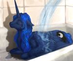  2017 bath bathing blue_fur blue_hair blue_tail cutie_mark equine eyebrows eyelashes eyes_closed feathered_wings feathers female feral friendship_is_magic fur hair horn inside lusille mammal my_little_pony princess_luna_(mlp) signature solo water winged_unicorn wings 