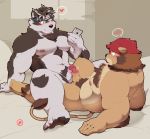  &lt;3 anthro balls_touching bed blush canine cellphone dog duo feline frottage horkeukamui inside kemono lion male male/male mammal muscular nude obese overweight phone quanjiang sex tokyo_afterschool_summoners 