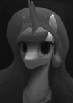  crown equine eyelashes female feral friendship_is_magic hair horn long_hair looking_at_viewer mammal monochrome my_little_pony nightmare_fuel portrait princess_celestia_(mlp) remi721 smile solo unicorn 