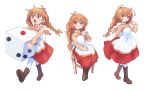  1girl apron artist_request boots braid brown_eyes brown_hair dress flying_red_barrel long_hair long_sleeves marc_(red_barrel) multiple_views open_mouth pantyhose smile source_request 