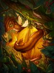 2015 ambient_butterfly ambient_insect detailed_background dragon flora_fauna flower food fruit glowing horn lanasy leaf plant scales scalie smile solo spikes starfruit_(fruit) teeth tree western_dragon 