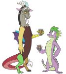  aged_up anthro biting_lip clothed clothing discord_(mlp) draconequus dragon duo equine eyebrows feathered_wings feathers friendship_is_magic gem glass green_eyes hair horn male mammal metalmane multicolored_skin my_little_pony nude open_mouth scalie sharp_teeth simple_background smile spike_(mlp) teeth two_tone_skin white_background wings 