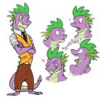  &lt;3 aged_up anthro clothed clothing dragon eyebrows friendship_is_magic green_eyes grin male metalmane multicolored_skin my_little_pony open_mouth scalie scared sharp_teeth simple_background smile solo spike_(mlp) teeth tongue two_tone_skin white_background 