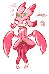  anthro arthropod big_(disambiguation) breasts claws clothed clothing digital_media_(artwork) dress eyelashes female insect invalid_color long_ears long_eyelashes looking_at_viewer lurantis mantis nintendo pants pok&eacute;mon pok&eacute;mon_(species) question_marks red_eyes servaart shibeto simple_background solo video_games 