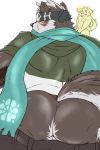  azaki_20x blush butt canine clothed clothing colored cusith horkeukamui looking_at_viewer male male/male mammal muscular nude pants_down partially_clothed presenting presenting_hindquarters rear_view scarf simple_background tokyo_afterschool_summoners white_background 