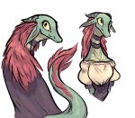  &lt;3 &lt;3_eyes clothing female green_scales hair horn lizard mediocre_scrublord red_hair reptile scales scalie solo yellow_eyes 