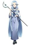  10s 1girl blue_eyes blue_hair card_(medium) dress elf full_body hair_ornament holding long_hair looking_at_viewer matching_hair/eyes number official_art pointy_ears siune_(sao) smile solo staff sword_art_online sword_art_online:_code_register white_background 