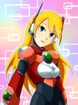  1girl alia android blonde_hair blue_eyes breasts capcom framed_breasts headphones long_hair medium_breasts rockman rockman_x solo sunnythesunflower 