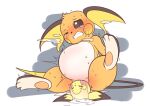 absurd_res amniotic_fluid anthro belly big_belly birth bodily_fluids contraction contractions crowning darlondemonic female feral generation_1_pokemon generation_2_pokemon genital_fluids hi_res live_birth nintendo pichu pokemon pokemon_(species) pregnant pregnant_female push pushing raichu solo vaginal_birth water_break