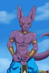  abs anthro balls bashbl-ux beerus big_ears cat claws clothed clothing dragon_ball dragon_ball_super dragon_ball_z ear_piercing erection fangs feline humanoid_penis long_ears looking_at_viewer male mammal masturbation mostly_nude muscular navel pants pecs penis piercing sharp_claws sharp_teeth smile solo standing teeth tongue tongue_out topless uncut undressing yellow_eyes 