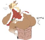 anthro antlers big_breasts big_butt blonde_hair bottomless bottomless_anthro bottomless_female breasts brown_body brown_fur butt cellulite chimney christmas christmas_clothing cleavage clothed clothing deer deltarune dialogue dullvivid english_text female fur hair hi_res holidays hooves horn huge_breasts huge_butt mammal markings multicolored_body multicolored_fur new_world_deer noelle_holiday open_mouth red_nose reindeer simple_background solo spots spotted_body spotted_fur spotted_markings tan_body tan_fur tan_spots text thick_thighs two_tone_body two_tone_fur undertale_(series) white_background wide_eyed wide_hips
