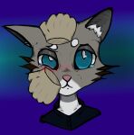 anthro blue_eyes blush blush_lines bodily_fluids disembodied_hand domestic_cat felid feline felis female grabbing_head inner_ear_fluff looking_up mammal pylraster solo tears tuft