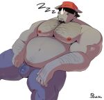 absurd_res anthro body_hair bulge hi_res male mammal muscular muscular_male nipples overweight rhinoceros richard_(extracurricular_activities) sleeping solo