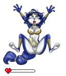 absurd_res anthro arms_above_head bitchimadorable bottomwear canid canine clothed clothing clothing_lift defeated falling female fox gameplay_mechanics genitals hands_open hi_res krystal loincloth loincloth_lift mammal nintendo platformer_death_pose pussy simple_background solo spread_legs spreading star_fox