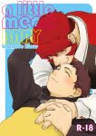  2boys bara brown_hair character_name closed_eyes commentary_request cover cover_page doujin_cover facing_another fang fang_out glasses goggles goggles_around_neck hand_on_another&#039;s_chest hand_on_another&#039;s_head holding_hands kekkai_sensen kiss kissing_forehead klaus_von_reinhertz leonardo_watch lying male_focus multiple_boys nore_(boosuke) on_stomach red_hair sideburns smile title 