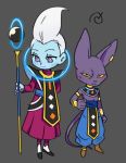  animal_ears beerus blue_skin cat_ears cat_tail chibi dragon_ball dragon_ball_super ears egyptian_clothes grey_background hachibani hand_on_hip lowres male_focus multiple_boys purple_eyes purple_skin simple_background tail whis white_hair yellow_sclera 