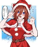  1girl :d alternate_costume blue_eyes breasts go-toubun_no_hanayome highres large_breasts looking_at_viewer mame1645 nakano_miku open_mouth red_hair santa_costume smile solo 