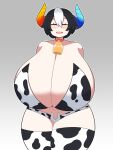 3:4 animal_humanoid animal_print animal_print_bikini big_breasts bikini black_hair blue_horn bovid bovid_humanoid bovine bovine_humanoid breasts cattle_humanoid clothing cow_print cow_print_bikini cow_print_thighhighs cowbell duskyer eyelashes female grey_background hair hair_between_eyes horn huge_breasts humanoid mammal mammal_humanoid meila_(wafkers) navel open_mouth outline pattern_bikini pattern_clothing pattern_swimwear red_horn simple_background smile solo standing swimwear thick_thighs white_outline