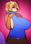  anthro big_breasts breasts canine clothed clothing female huge_breasts looking_at_viewer mammal nipple_bulge solo standing sweater thick_thighs tsudamaku voluptuous 