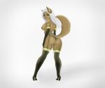 absurd_res anthro butt canid canine clothed clothing dark eva female hair hi_res humanoid looking_back mammal solo tail white_hair wizar1997