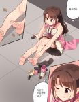  barefoot boots boots_removed breasts brown_eyes brown_hair check_translation closed_mouth comic eyebrows_visible_through_hair feet high_heel_boots high_heels holding holding_microphone idolmaster idolmaster_cinderella_girls kamille_(vcx68) korean large_breasts long_hair looking_away microphone multiple_views one_eye_closed shimamura_uzuki sitting socks socks_removed soles speech_bubble toe_scrunch translation_request 