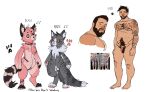 2023 absurd_res anthro button_eyes cocoach3rry digital_media_(artwork) english_text fluffshie fluffy genitals hair hi_res human invalid_background large_pecs looking_at_viewer male mammal model_sheet nipples nude pawpads paws penis plushie slightly_chubby smile solo tail text thick_thighs