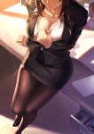  bra business_suit cleavage pantyhose toumin 