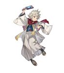  1boy dragonstone envelope fire_emblem fire_emblem_fates fire_emblem_heroes grey_eyes hagoita highres holding holding_envelope japanese_clothes kana_(fire_emblem) kana_(male)_(fire_emblem) kana_(male)_(rising_dragon)_(fire_emblem) kimono looking_at_viewer non-web_source official_alternate_costume official_art open_mouth paddle scarf smile solo spiked_hair white_hair 