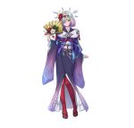  1girl crystal fire_emblem fire_emblem_heroes flower green_eyes grey_hair hair_flower hair_ornament hand_fan holding holding_fan japanese_clothes kimono kvasir_(fire_emblem) kvasir_(unknown_future)_(fire_emblem) looking_at_viewer official_alternate_costume official_art paper_fan short_hair solo white_background 