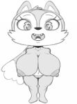 anthro big_breasts breasts candle_fox canid canine female fox genitals huge_breasts kiff_(series) mammal monochrome nipples pussy sbshouseofpancakes short_stack solo