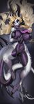 1:3 aomori big_breasts black_body black_eyeshadow black_scales blonde_hair bra breasts claws cleavage clothed clothing cloven_hooves colored_nails dragon ear_piercing eyeshadow grey_body grey_scales hair hi_res hooves horn iridescent_scales lilith_velvet_drakenheart long_hair long_tail long_tongue looking_at_viewer lying makeup nails nipple_outline non-mammal_breasts on_back panties piercing pink_claws pink_nail_polish pink_nails purple_body purple_eyes purple_scales scales small_waist spikes tail thick_thighs tongue underwear