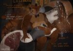 anal anal_fingering animatronic anthro balls bear bodily_fluids bottomwear bottomwear_down bow_tie brown_body butt clothed clothing cum cum_on_penis dialogue duo erection fanofthefurr fingering fingering_partner five_nights_at_freddy&#039;s freddy_(fnaf) fur genital_fluids genitals hat headgear headwear hi_res humanoid_genitalia humanoid_penis internal licking_cum machine male male/male mammal muscular muscular_anthro muscular_male nude pants pants_down partially_clothed penis polar_bear robot scottgames sex shirt small_hat sweat t-shirt top_hat topwear ursine white_body white_fur