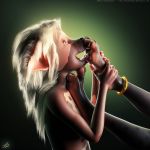  2015 3d_(artwork) anklet anthro canine chinese_crested_dog digital_media_(artwork) digitigrade dog female flat_chested foot_fetish foot_lick hair hindpaw jewelry jinjing-yu licking mammal multi_nipple nipples nude open_mouth pawpads paws tchaikovsky2 tongue tongue_out white_hair 