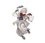  1boy attack dragonstone fire_emblem fire_emblem_fates fire_emblem_heroes grey_eyes hagoita japanese_clothes kana_(fire_emblem) kana_(male)_(fire_emblem) kana_(male)_(rising_dragon)_(fire_emblem) kimono non-web_source official_alternate_costume official_art paddle scarf smile solo spiked_hair v-shaped_eyebrows white_hair 