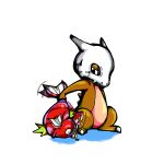 1:1 2009 ambiguous_gender bone cubone duo feral generation_1_pokemon holding_another holding_tail krkr low_res magikarp nintendo pokemon pokemon_(species) simple_background skull skull_head tail tail_grab white_background
