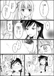  april_fools bunny buttons closed_eyes collared_shirt comic commentary crying crying_with_eyes_open cup desk double-breasted dress epaulettes female_admiral_(kantai_collection) greyscale hair_ribbon hands_on_another's_face hat highres kantai_collection kasumi_(kantai_collection) long_hair long_sleeves military military_uniform monochrome multiple_girls naval_uniform open_mouth pale_face peaked_cap pinafore_dress protected_link ribbon round_teeth school_uniform shaded_face shirt side_ponytail sidelocks smile speech_bubble teacup tears teeth translated uniform v-shaped_eyebrows yukanii_(yukani_0721) 