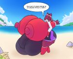 anthro anthrofied balls beach big_balls big_breasts big_butt big_penis breasts bulge butt clothed clothing cloud fan_character generation_3_pokemon genitals gynomorph hair hi_res huge_balls huge_breasts hyper hyper_balls hyper_breasts hyper_genitalia intersex kespuzzuo lateo_(kespuzzuo) latias legendary_pokemon male_(lore) nintendo nipples open_mouth penis pokemon pokemon_(species) purple_eyes red_body red_hair red_nipples seaside solo speech_bubble swimming_trunks swimwear text thick_thighs topless water