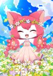  1girl artist_request cat cat_busters eyes_closed flower furry pink_hair smile solo 