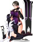  2girls ass bad_source bandages_over_clothes black_eyes black_hair black_thighhighs blush boots breasts butterfly_swords cattleya_(queen&#039;s_blade) choker cleavage fingerless_gloves flipped_hair glasses gloves hair_ornament hands_on_another&#039;s_hips hands_on_own_chest huge_breasts huge_weapon iroha_(samurai_spirits) japanese_clothes kneeling large_breasts long_hair looking_at_viewer maid maid_headdress mature_female mokkouyou_bond multiple_girls open_mouth panties planted plump ponytail queen&#039;s_blade queen&#039;s_blade_rebellion queen&#039;s_blade_unlimited queen&#039;s_blade_white_triangle queen&#039;s_gate ribbon samurai_spirits simple_background snk sword thigh_boots thighhighs thighs toes underwear weapon white_background white_ribbon 